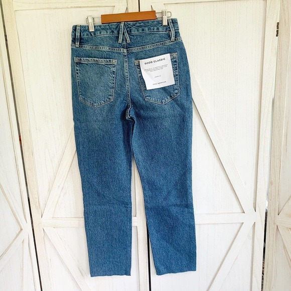 Good American Good Classic Jeans 0/25 High Rise Straight Raw Hem GCRH086TFT NWT - Picture 4 of 11